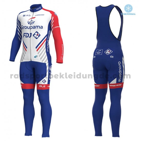 Radtrikot Langarm + Trägerhose Lange 2018 FDJ Winter Thermal Fleece M001