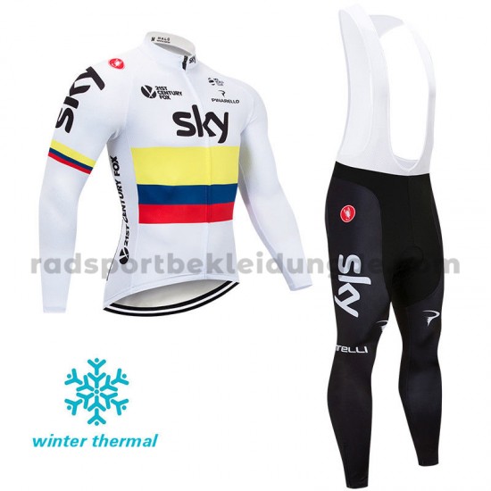 Radtrikot Langarm + Trägerhose Lange 2018 Team Sky Winter Thermal Fleece M003