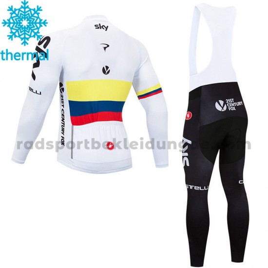 Radtrikot Langarm + Trägerhose Lange 2018 Team Sky Winter Thermal Fleece M003