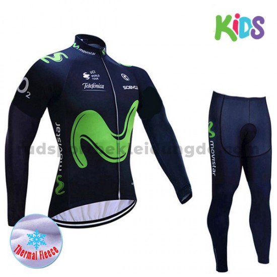 Radtrikot Langarm + Radhose Lange 2017 Movistar Team Kinder Winter Thermal Fleece M001
