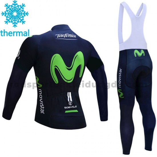Radtrikot Langarm + Trägerhose Lange 2017 Movistar Team Winter Thermal Fleece M001