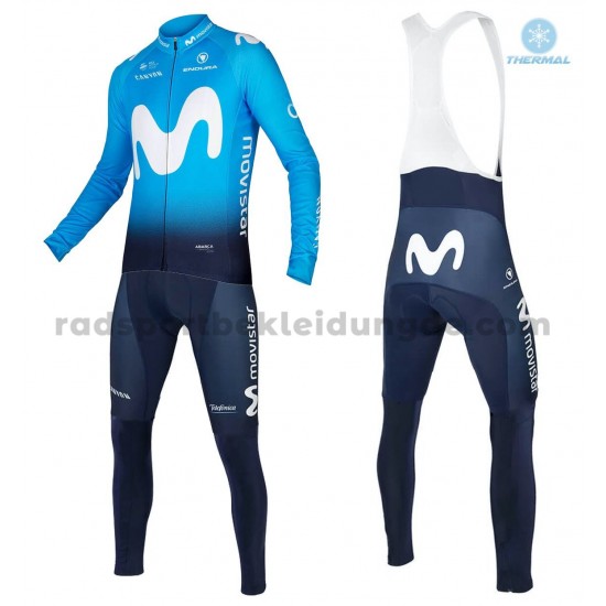 Radtrikot Langarm + Trägerhose Lange 2018 Movistar Team Winter Thermal Fleece M001