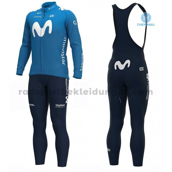 Radtrikot Langarm + Trägerhose Lange 2020 Movistar Team Winter Thermal Fleece M001