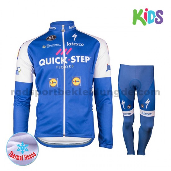 Radtrikot Langarm + Radhose Lange 2017 Quick-Step Floors Kinder Winter Thermal Fleece M001