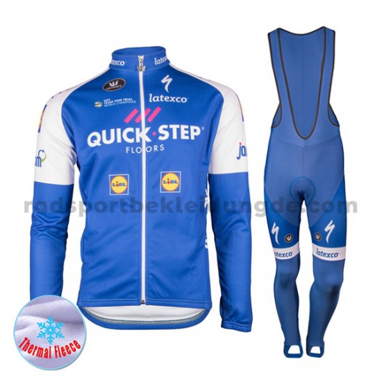 Radtrikot Langarm + Trägerhose Lange 2017 Quick-Step Floors Winter Thermal Fleece M001