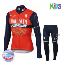 Radtrikot Langarm + Radhose Lange 2017 Bahrain Merida Kinder Winter Thermal Fleece M001