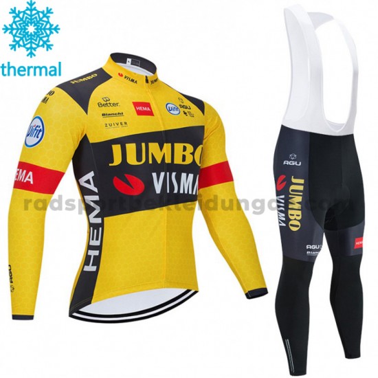 Radtrikot Langarm + Trägerhose Lange 2020 Team Jumbo–Visma Winter Thermal Fleece M001