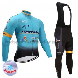 Radtrikot Langarm + Trägerhose Lange 2017 Astana Pro Team Frauen Winter Thermal Fleece M001