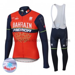 Radtrikot Langarm + Trägerhose Lange 2017 Bahrain Merida Frauen Winter Thermal Fleece M001