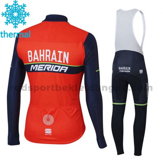 Radtrikot Langarm + Trägerhose Lange 2017 Bahrain Merida Frauen Winter Thermal Fleece M001
