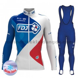 Radtrikot Langarm + Trägerhose Lange 2017 FDJ Frauen Winter Thermal Fleece M001