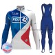 Radtrikot Langarm + Trägerhose Lange 2017 FDJ Frauen Winter Thermal Fleece M001