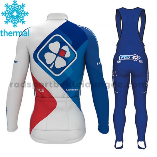 Radtrikot Langarm + Trägerhose Lange 2017 FDJ Frauen Winter Thermal Fleece M001