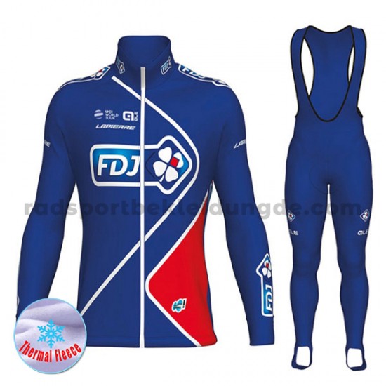 Radtrikot Langarm + Trägerhose Lange 2017 FDJ Frauen Winter Thermal Fleece M002
