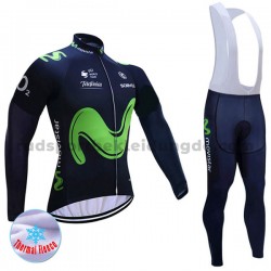 Radtrikot Langarm + Trägerhose Lange 2017 Movistar Team Frauen Winter Thermal Fleece M001