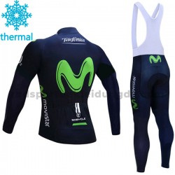 Radtrikot Langarm + Trägerhose Lange 2017 Movistar Team Frauen Winter Thermal Fleece M001