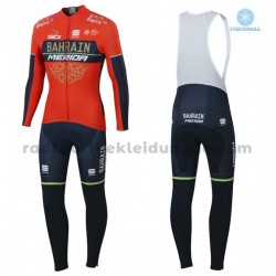 Radtrikot Langarm + Trägerhose Lange 2018 Bahrain Merida Frauen Winter Thermal Fleece M001