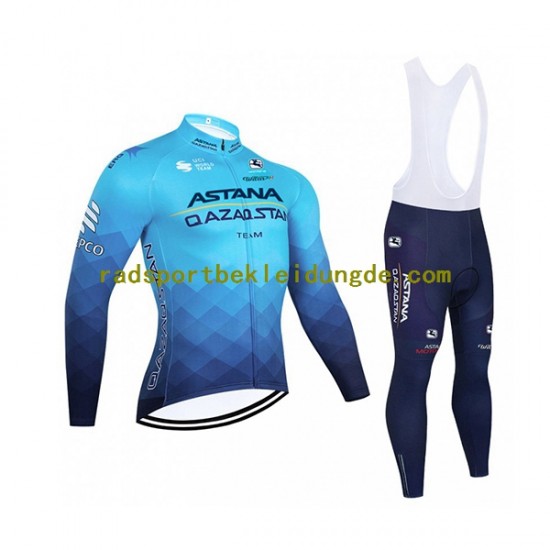 2022 Astana Qazaqstan Team Herren Radtrikot Langarm + Trägerhose Lange N001