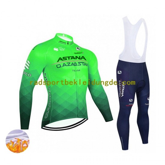 2022 Astana Qazaqstan Team Herren Radtrikot Langarm + Trägerhose Lange (Winter Thermal Fleece) N003