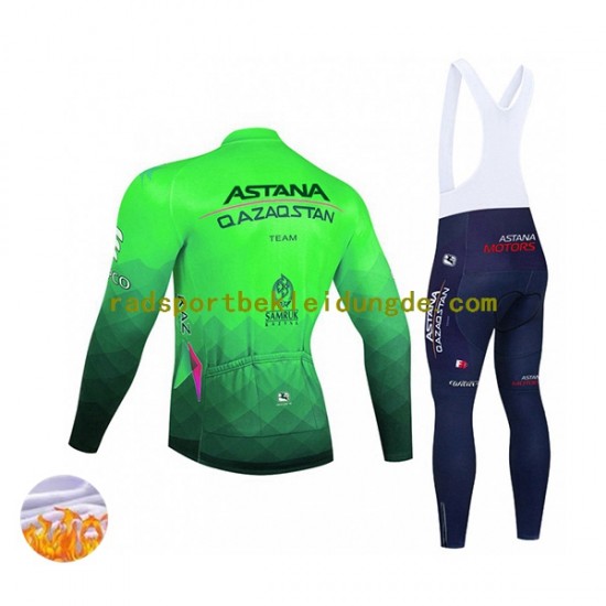 2022 Astana Qazaqstan Team Herren Radtrikot Langarm + Trägerhose Lange (Winter Thermal Fleece) N003