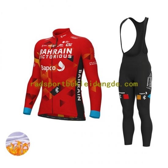 2022 Team Bahrain Victorious Herren Radtrikot Langarm + Trägerhose Lange (Winter Thermal Fleece) N001