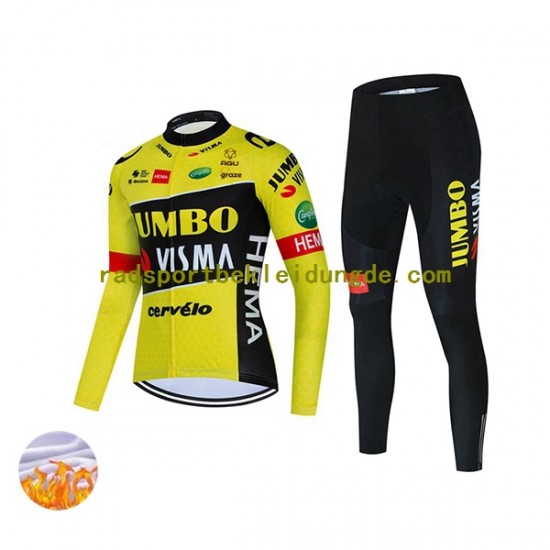 2022 Team Jumbo-Visma Frauen Radtrikot Langarm + Radhose Lange (Winter Thermal Fleece) N001